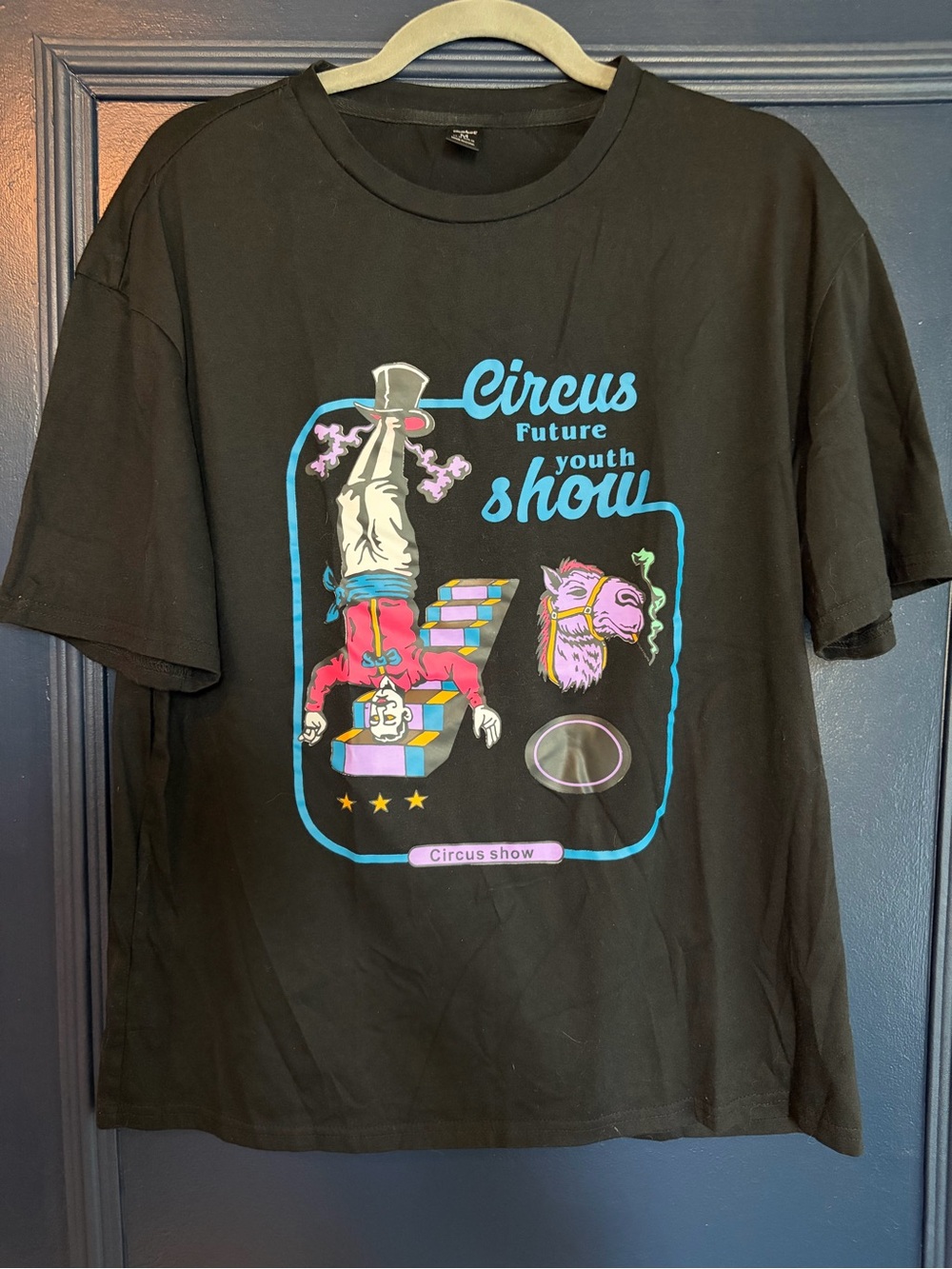 ROMWE Black Surreal Circus Graphic Tee Retro Cartoon M
